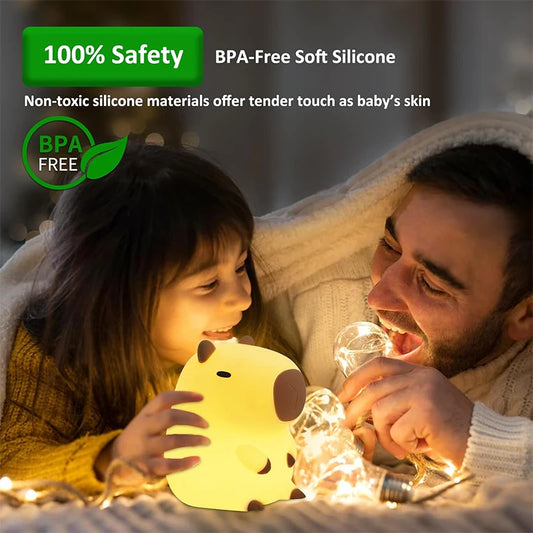 CapyLight Glow - Luz nocturna recargable de capibara para dormir