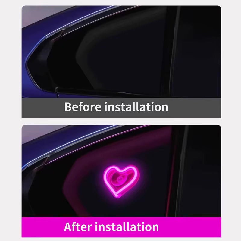 Window Neon Lights, Triangular Windows, Heart-Shaped Lights, Illuminated Heart-Shaped.