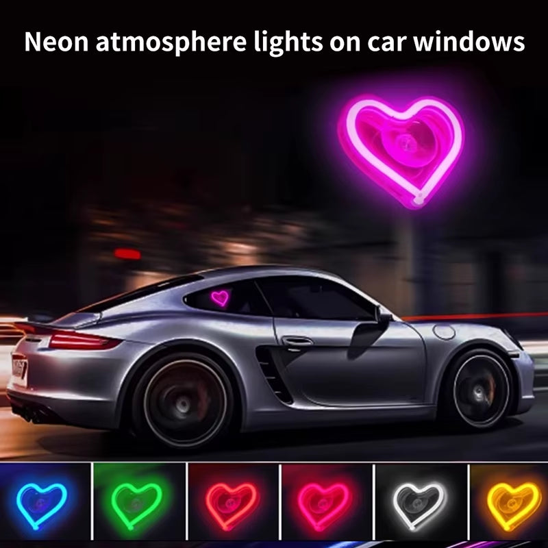Window Neon Lights, Triangular Windows, Heart-Shaped Lights, Illuminated Heart-Shaped.