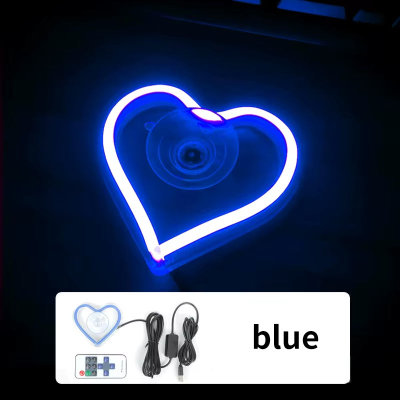Window Neon Lights, Triangular Windows, Heart-Shaped Lights, Illuminated Heart-Shaped.