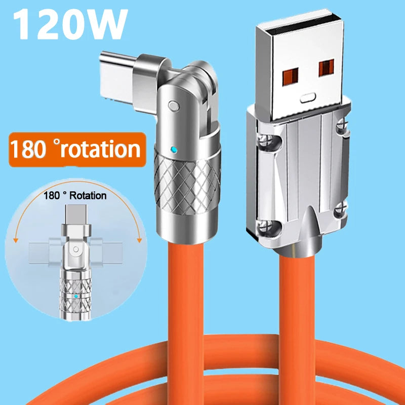 USB to Type-C Fast Charging Cable (120W) | 180° Rotation | High-Speed ​​Data Transfer for iPhone and Samsung