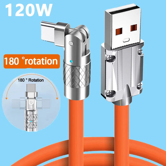 USB to Type-C Fast Charging Cable (120W) | 180° Rotation | High-Speed ​​Data Transfer for iPhone and Samsung