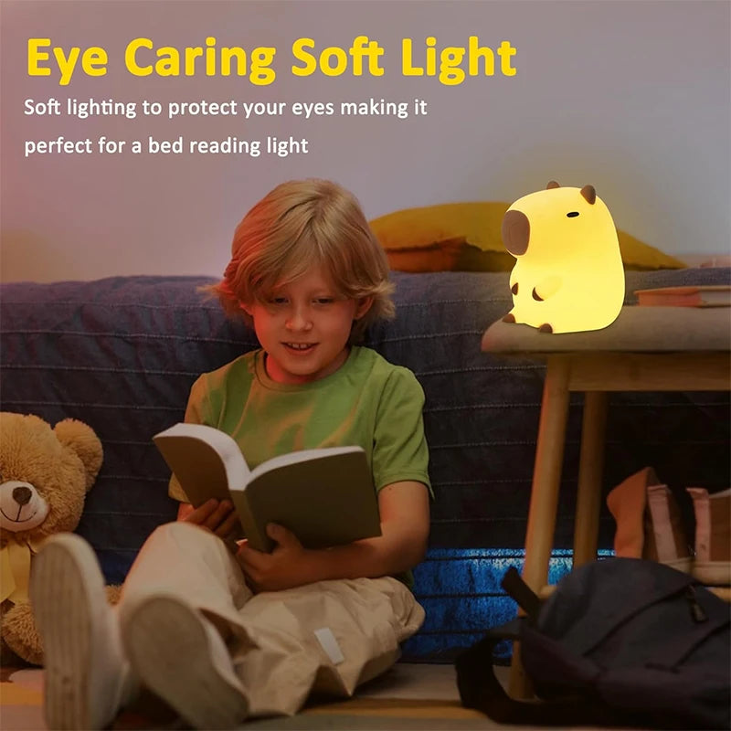 CapyLight Glow - Luz nocturna recargable de capibara para dormir