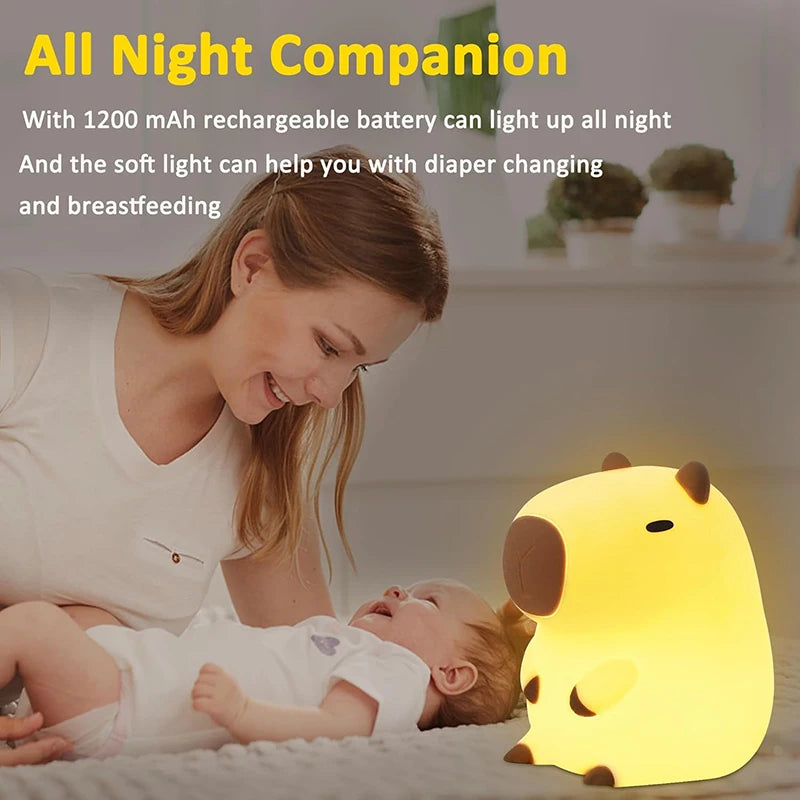 CapyLight Glow - Luz nocturna recargable de capibara para dormir