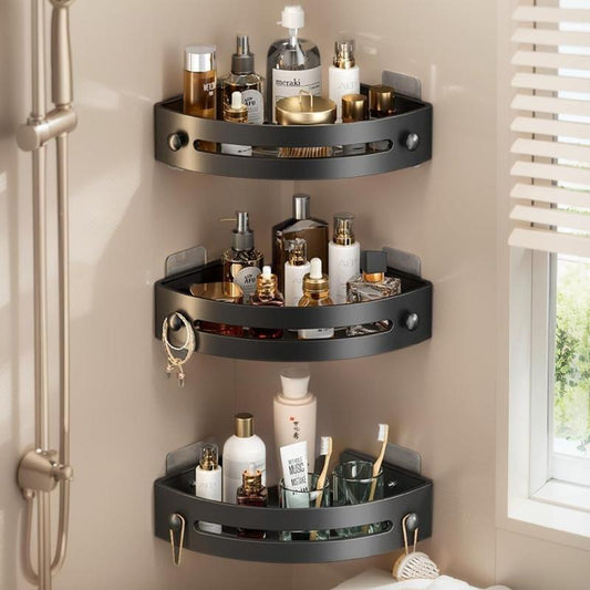 3-Pack Black Drill-Free Shower Caddy | Triangle Corner Storage Shelves (3-Tier Wall Mount Organizer)