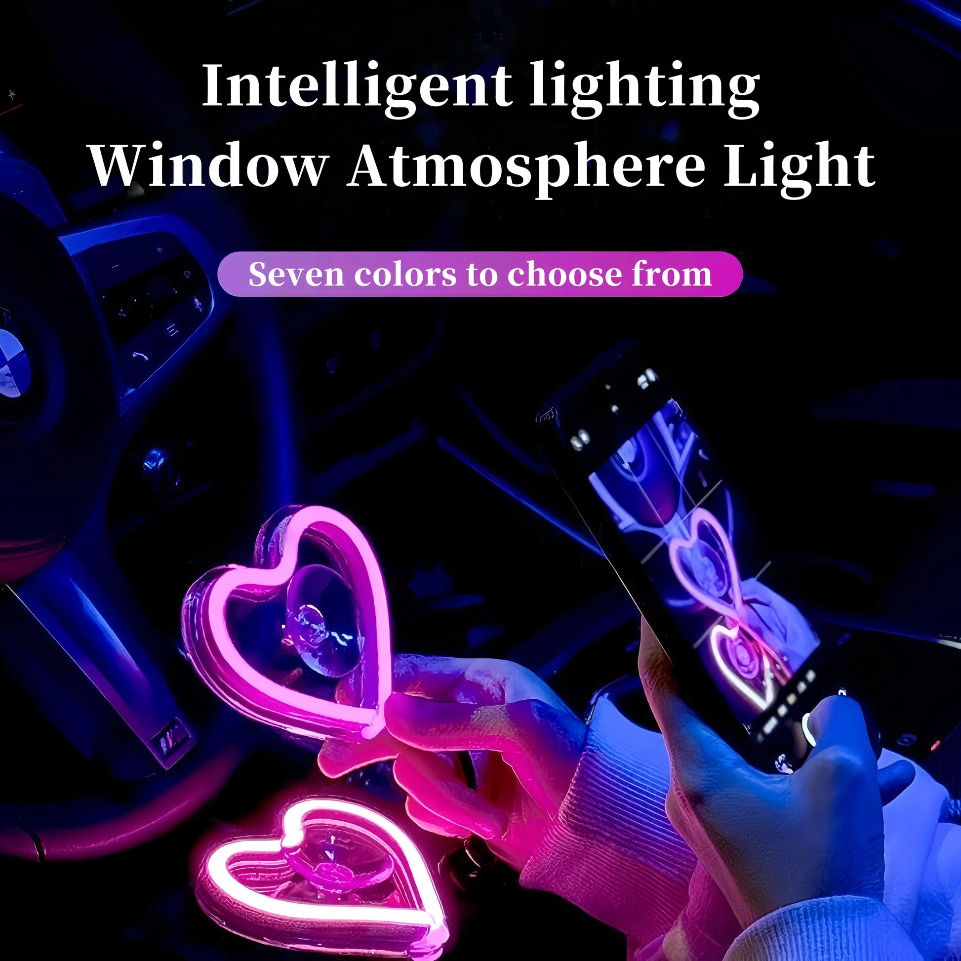 Window Neon Lights, Triangular Windows, Heart-Shaped Lights, Illuminated Heart-Shaped.