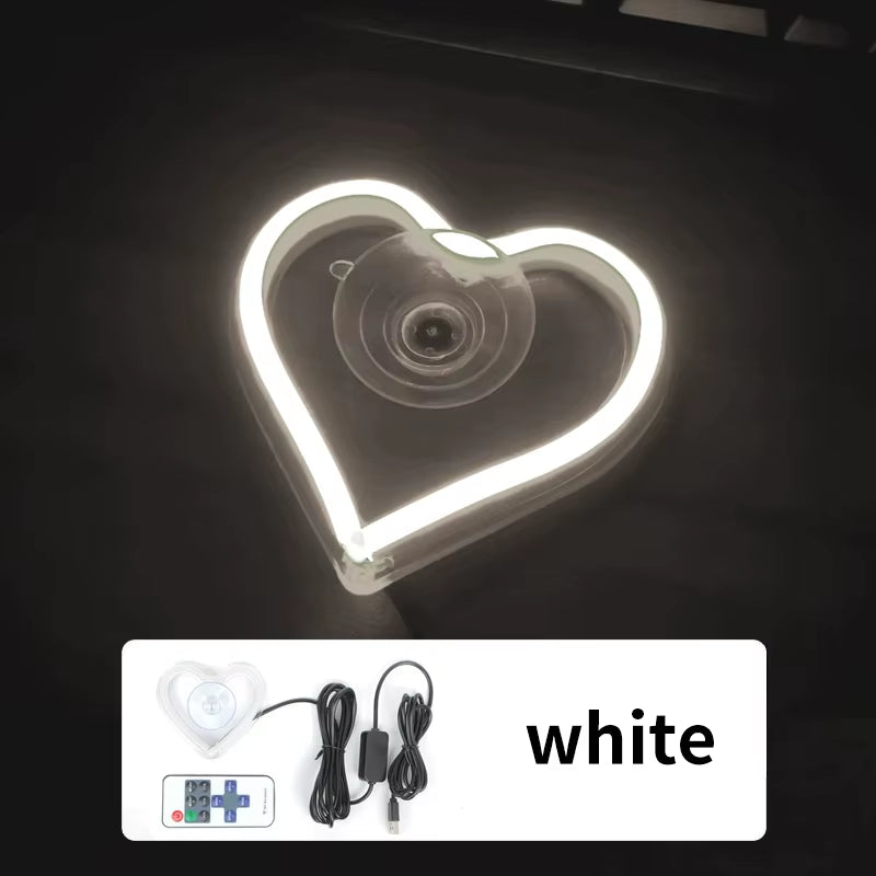 Window Neon Lights, Triangular Windows, Heart-Shaped Lights, Illuminated Heart-Shaped.