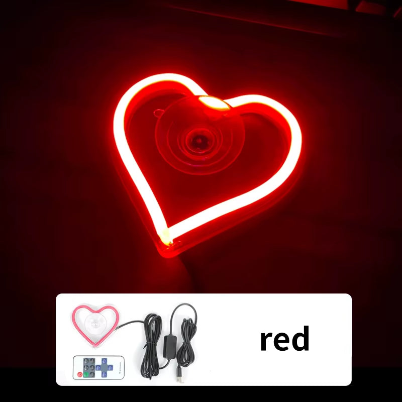 Window Neon Lights, Triangular Windows, Heart-Shaped Lights, Illuminated Heart-Shaped.